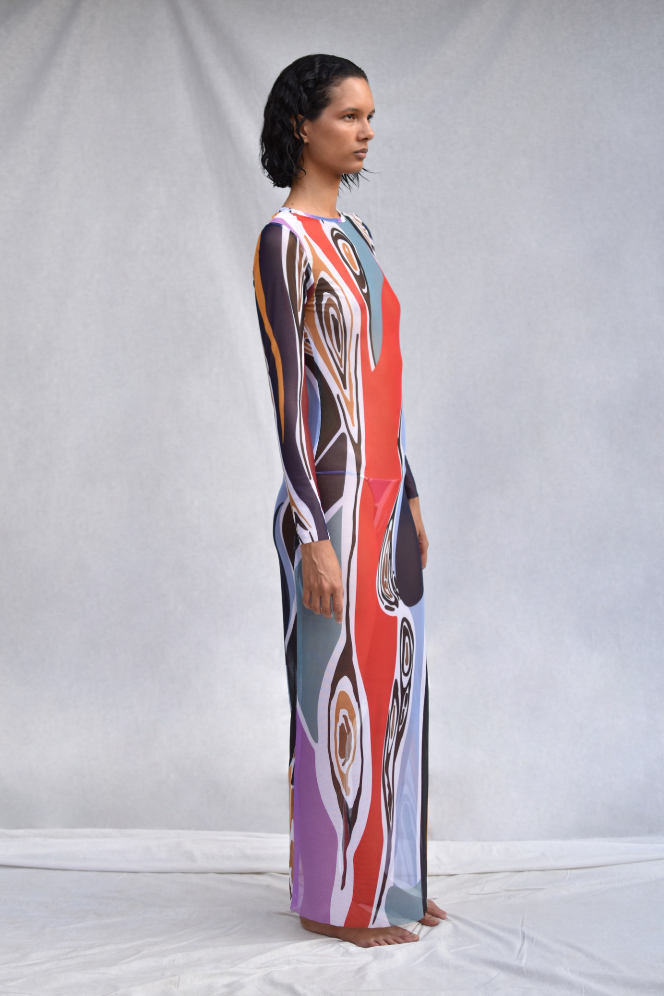 Tuenkarön Long Sleeve Maxi Mesh Dress