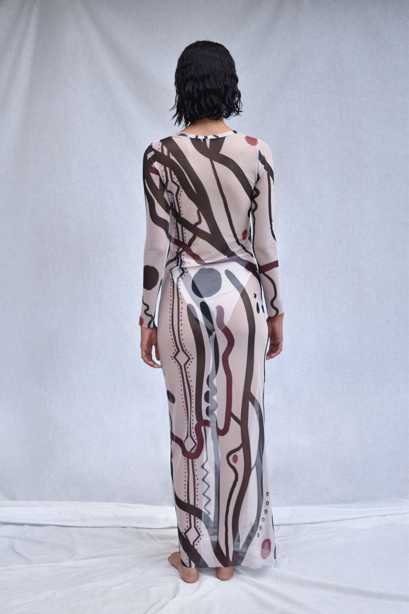 Tuenkarön Long Sleeve Maxi Mesh Dress