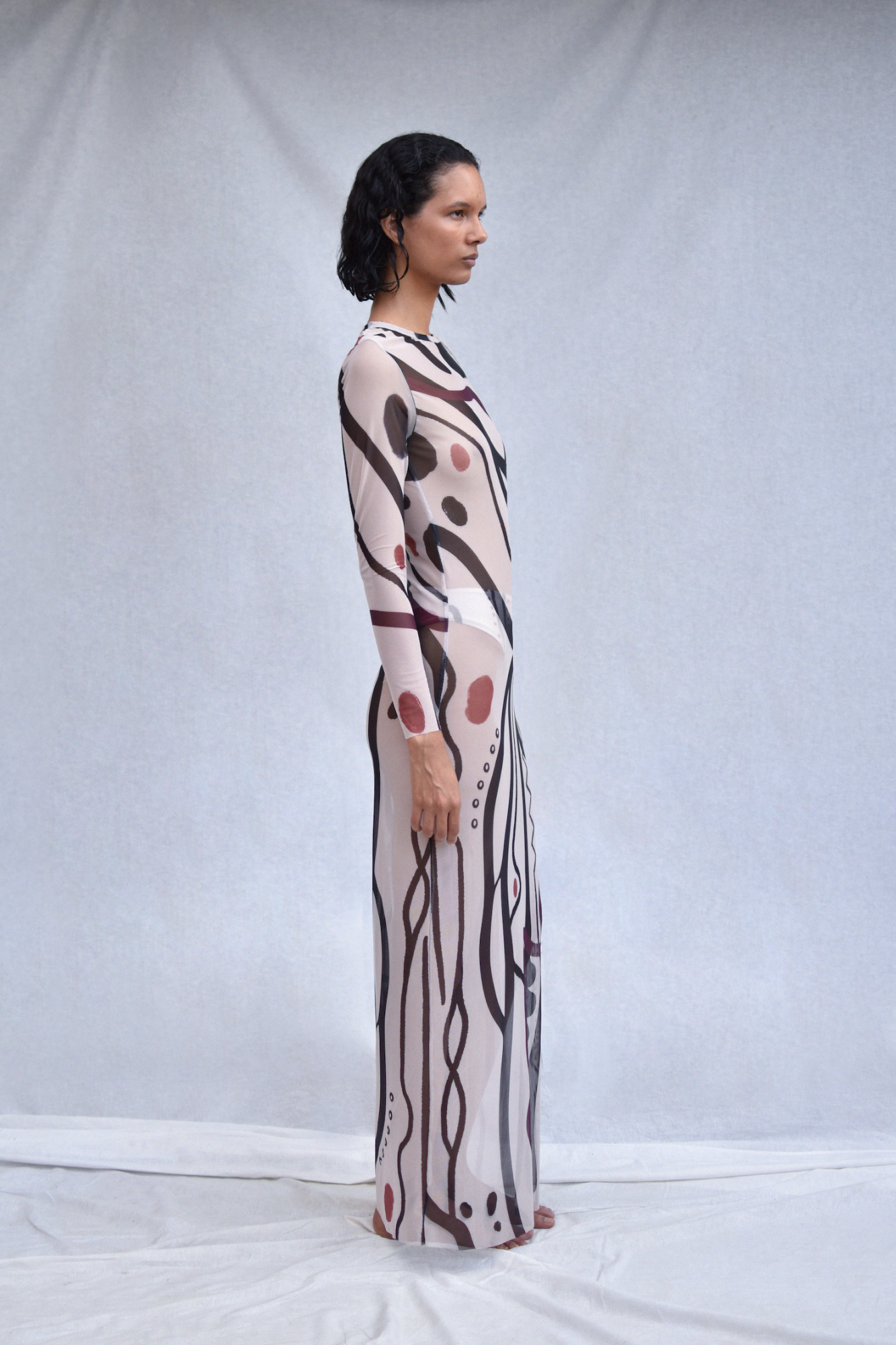 Tuenkarön Long Sleeve Maxi Mesh Dress
