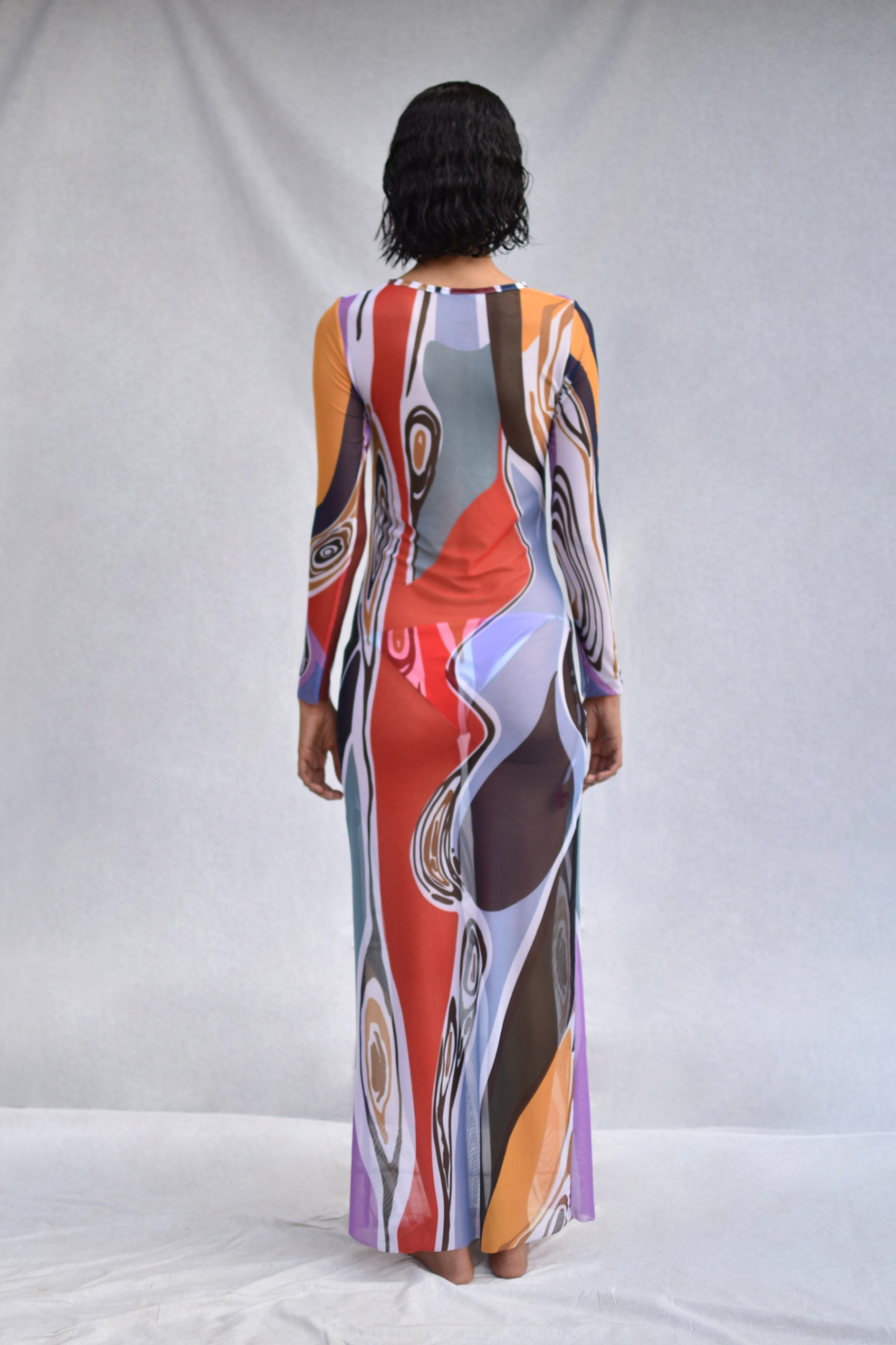 Tuenkarön Long Sleeve Maxi Mesh Dress