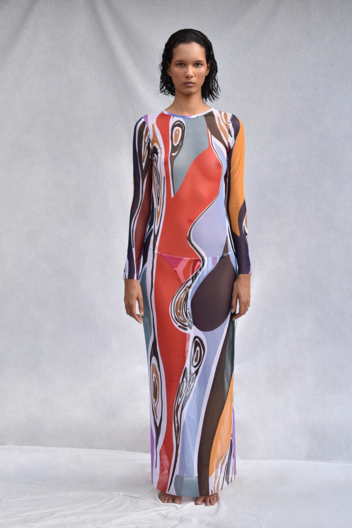 Tuenkarön Long Sleeve Maxi Mesh Dress