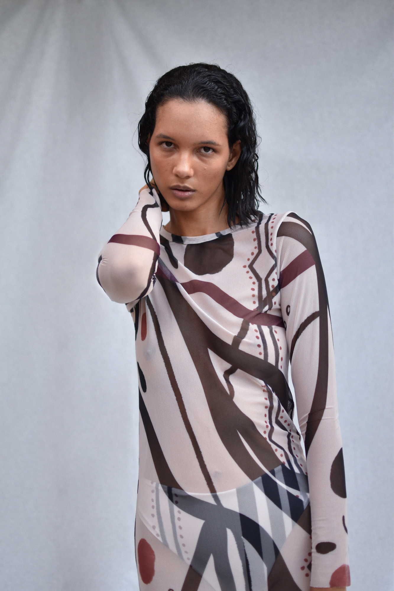 Tuenkarön Long Sleeve Maxi Mesh Dress