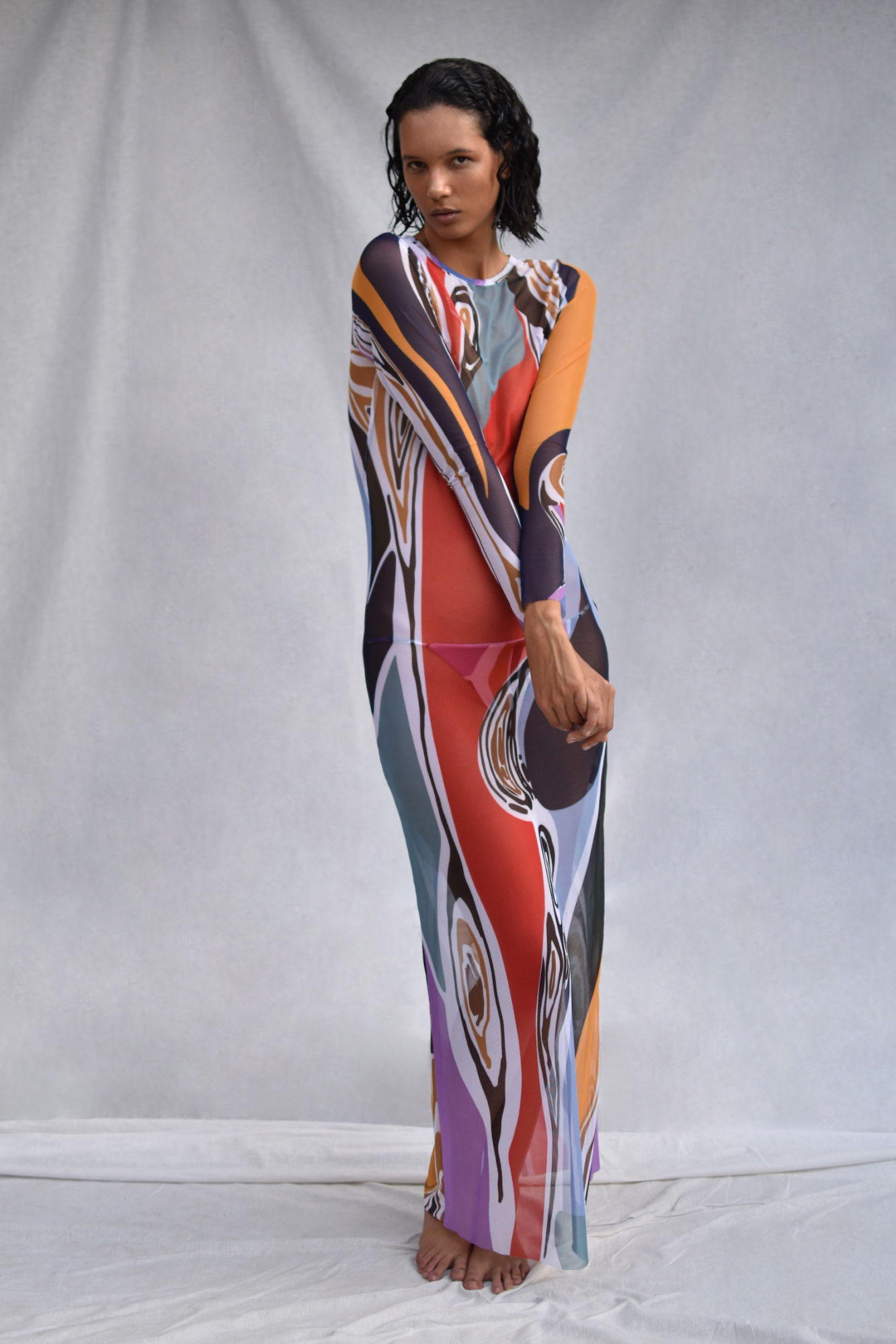 Tuenkarön Long Sleeve Maxi Mesh Dress